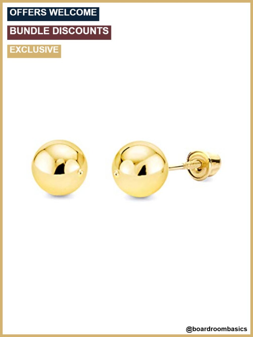 14k Real Yellow/White Gold Ball Stud Earrings Screw Backs